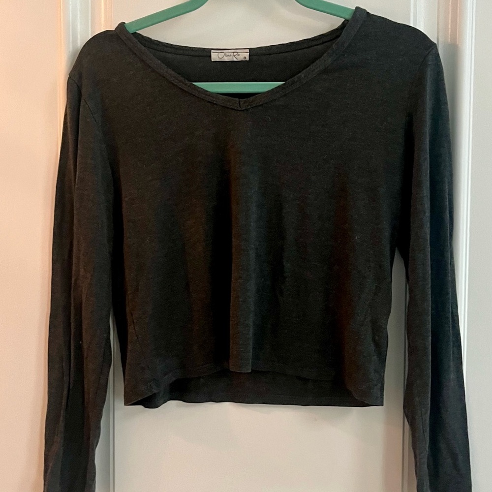 Olivia Rae Charcoal V-Neck Cropped Long Sleeve Top